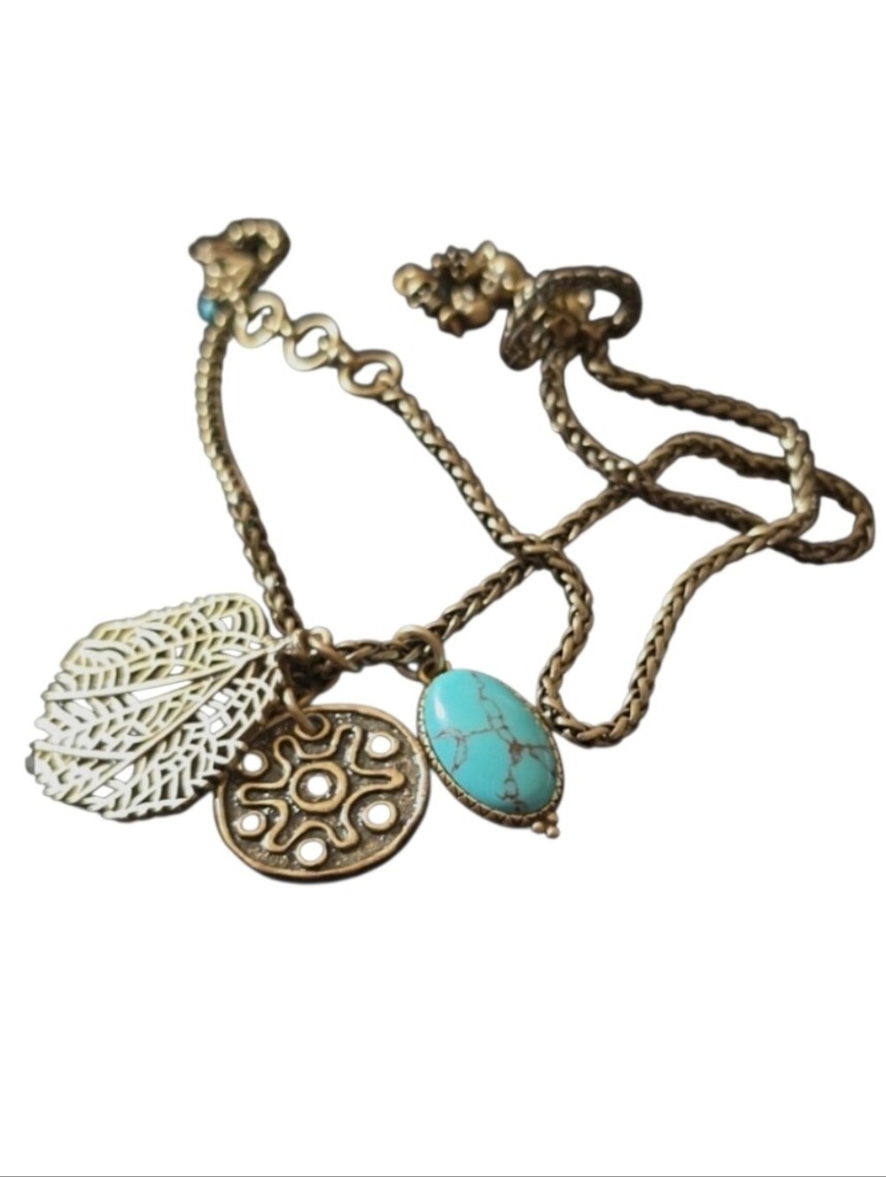Lucky Brand Gold-tone charm Necklace featuring faux turquoise & medallion charm - Picture 5 of 8